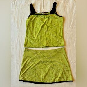 Vintage Lily’s of Beverly Hills Green Abstract Print Tank Mini Skirt Set Size L